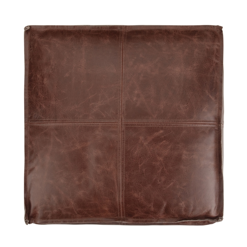 Simpli Home Sheffield Boho Square Pouf in Brown Genuine Leather