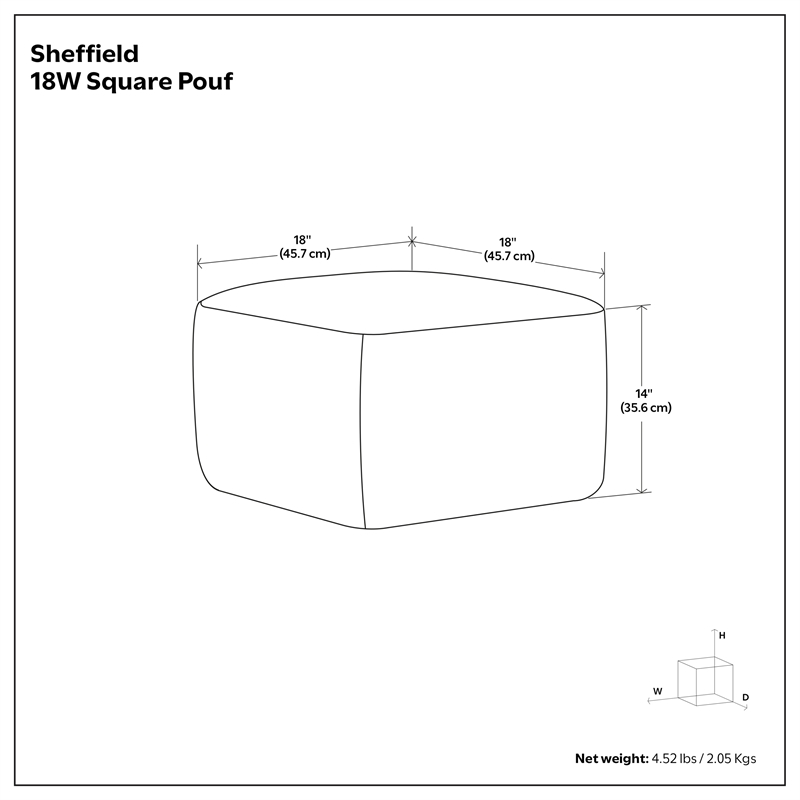 Simpli Home Sheffield Boho Square Pouf in Brown Genuine Leather