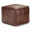 Simpli Home Sheffield Boho Square Pouf in Brown Genuine Leather