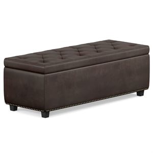Simpli Home Hamilton 48&quot Transitional Rectangle Ottoman in Brown Faux Leather