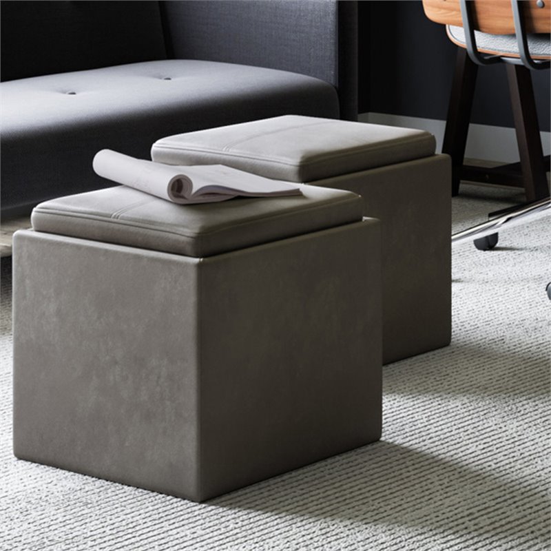 Simpli Home Rockwood Square Faux, Square Leather Ottoman With Storage