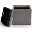 Simpli Home Rockwood Square Faux Leather Storage Ottoman With Tray in Slate Gray