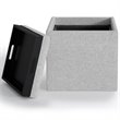 Simpli Home Rockwood Square Linen Fabric Storage Ottoman With Tray in Cloud Gray