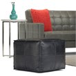 Simpli Home Bowen Boho Square Pouf in Black Genuine Leather
