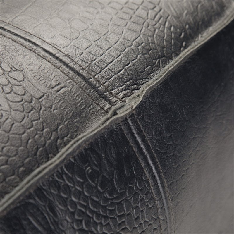 Simpli Home Bowen Boho Square Pouf in Black Genuine Leather
