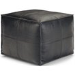 Simpli Home Bowen Boho Square Pouf in Black Genuine Leather