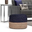 Simpli Home Lydia Boho Round Pouf in Navy and Natural Braided Jute
