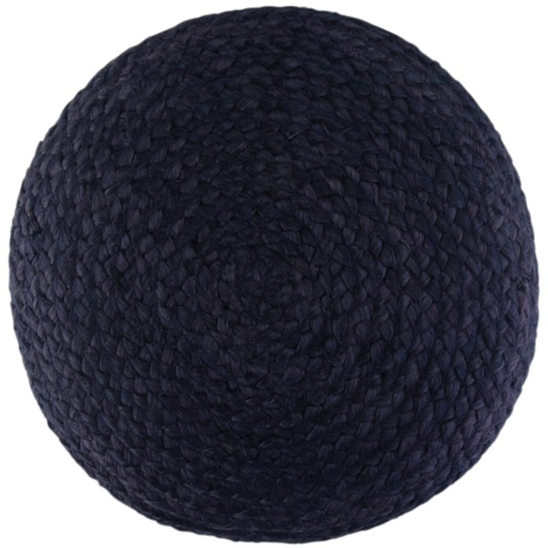 Simpli Home Lydia Boho Round Pouf in Navy and Natural Braided Jute