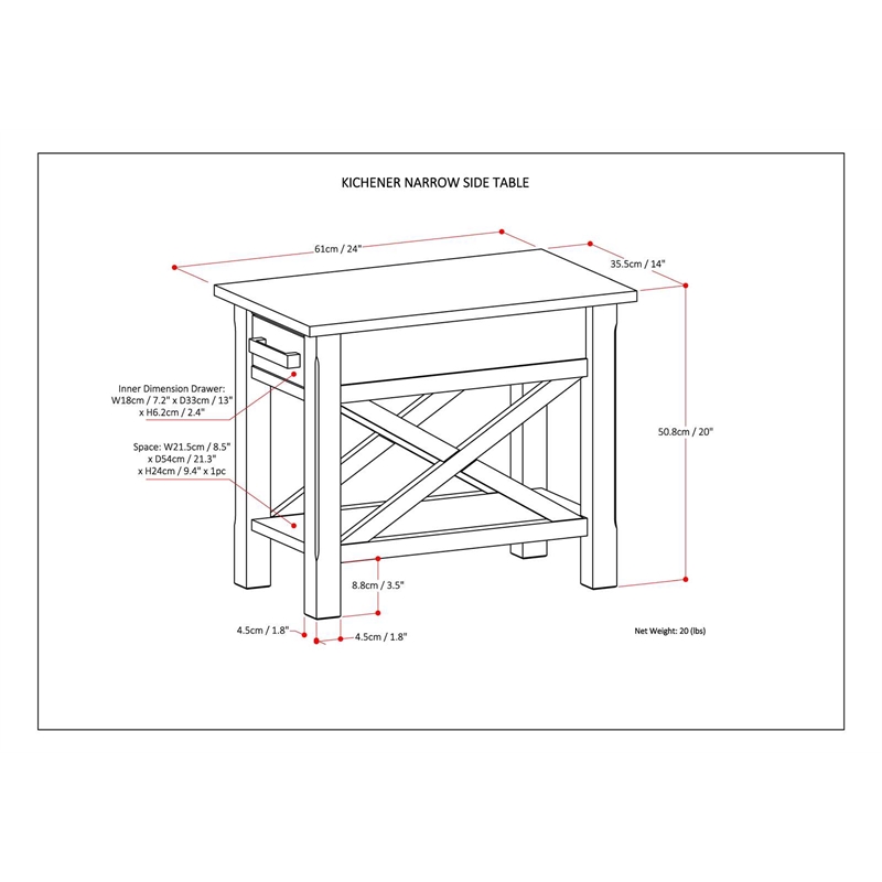 Simpli Home Kitchener Solid Wood Narrow End Table with Storage in Farmhouse Gray