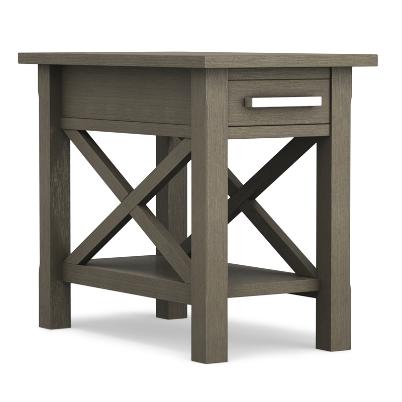 Simpli Home Kitchener Solid Wood Narrow End Table with Storage in Farmhouse Gray