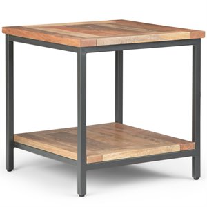 Skyler 22&quot W SOLID MANGO WOOD and Metal Square Industrial End Table in Natural