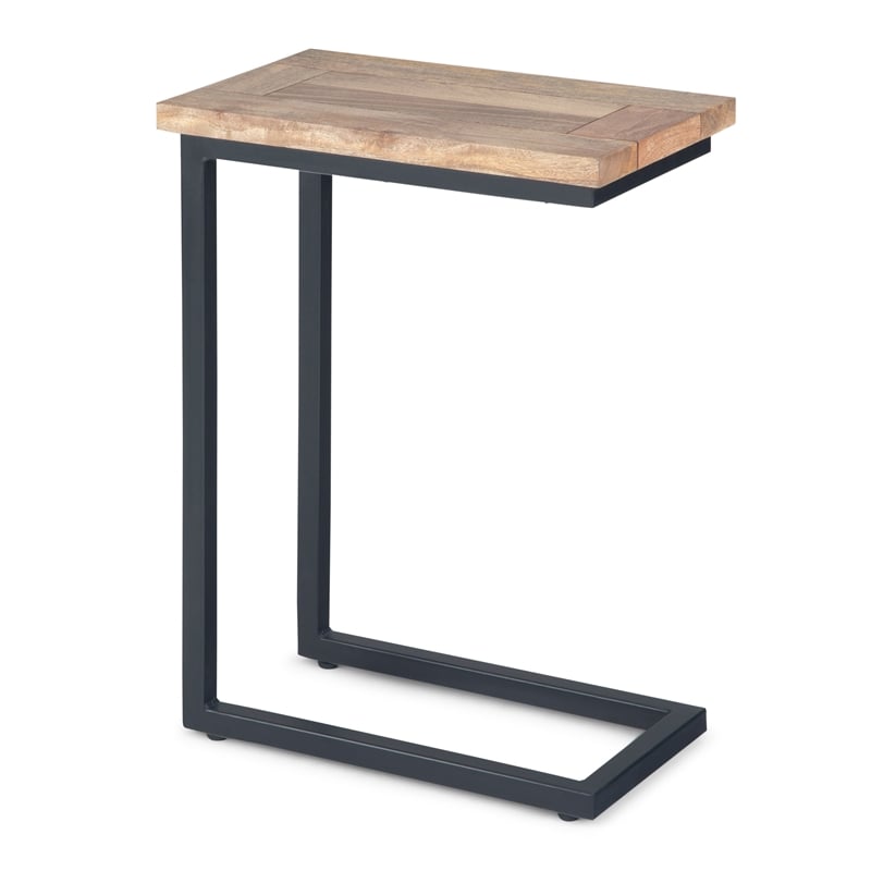 Simpli Home Skyler Modern Solid Wood C-Shape End Table in Natural and Black