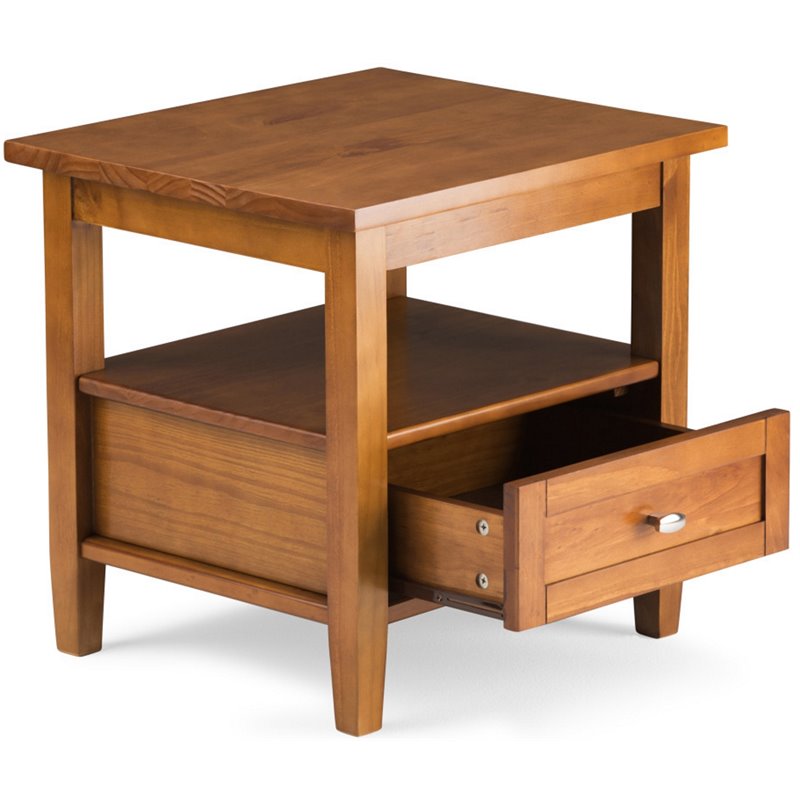 Simpli Home Warm Shaker Wood 20" Rectangle Transitional End Side Table