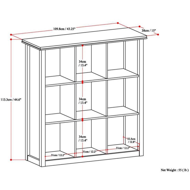 Simpli Home Artisan Wood Transitional 9 Cube Bookcase and Unit in Russet Brown