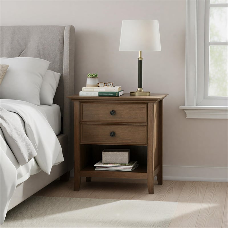 Amherst 24 inch Wide Solid Wood Transitional Bedside Table in Rustic Natural Aged Brown