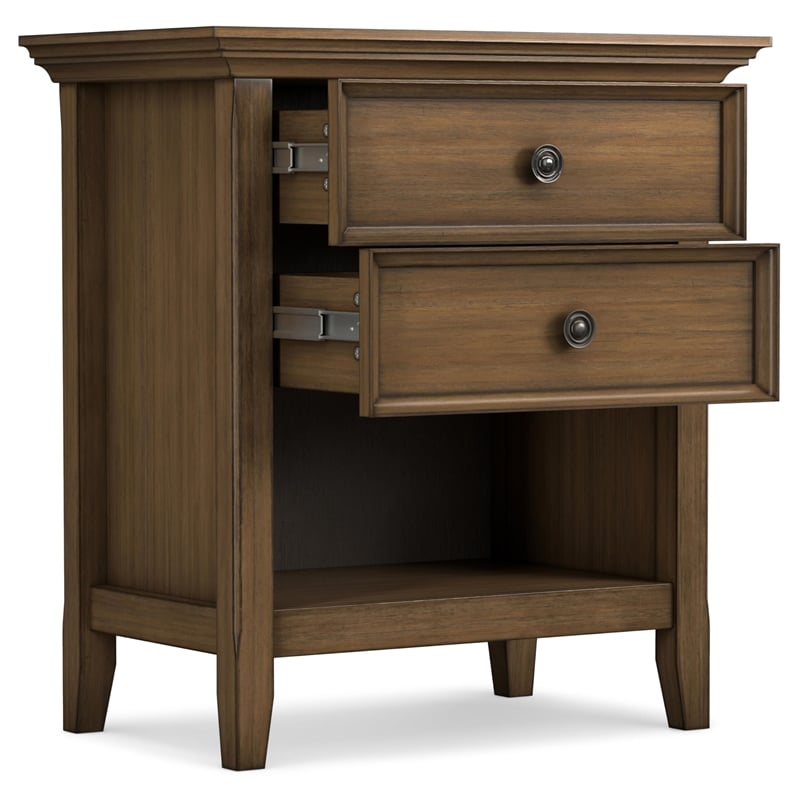 Amherst 24 inch Wide Solid Wood Transitional Bedside Table in Rustic Natural Aged Brown