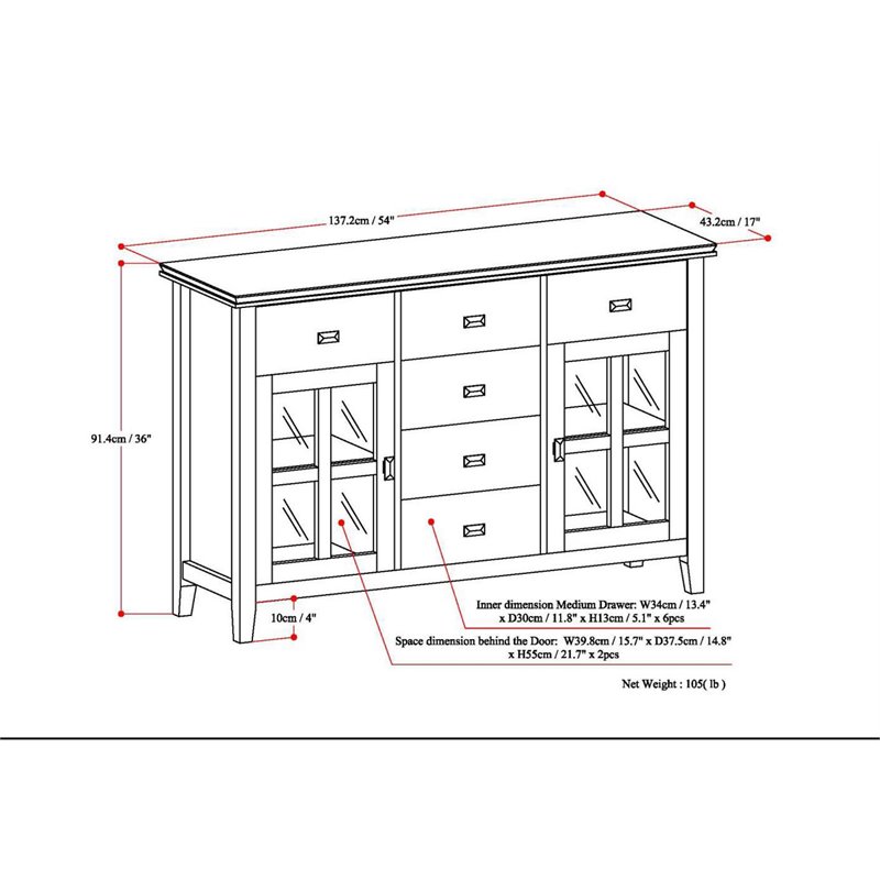 Simpli Home Artisan Wood 54 Transitional Sideboard Buffet Credenza in Dark  Chestnut Brown