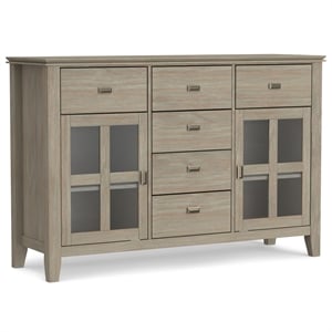 Artisan 60 inch Wide Solid Wood Transitional Sideboard Buffet in Distressed Gray