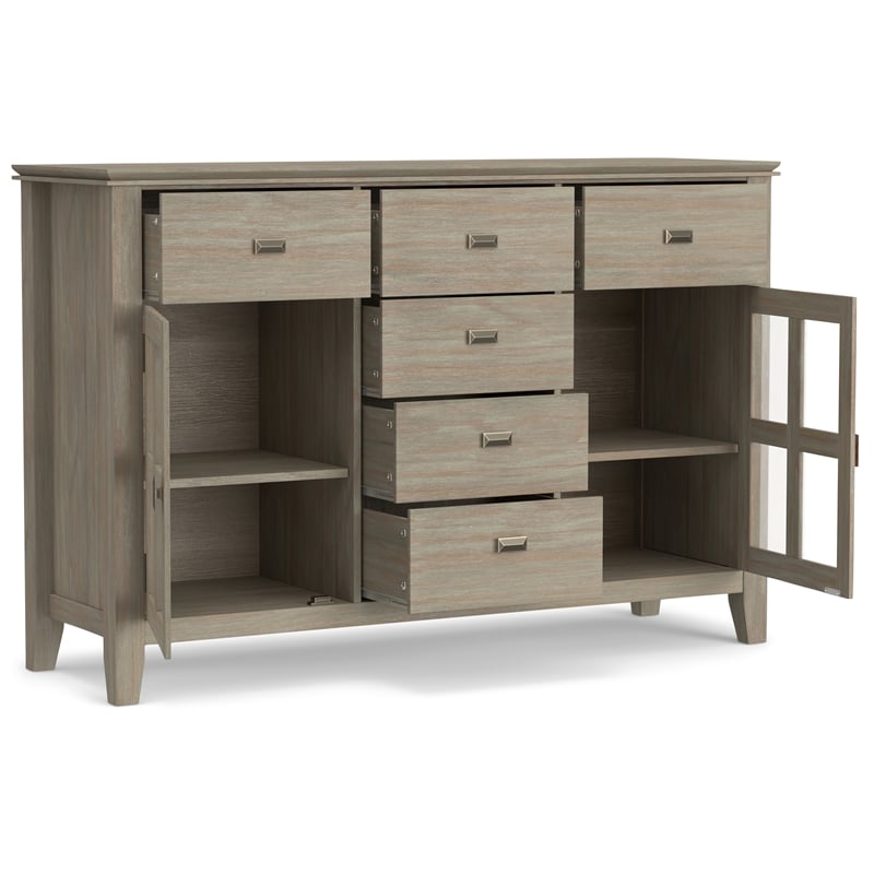 Artisan 60 inch Wide Solid Wood Transitional Sideboard Buffet in Distressed Gray