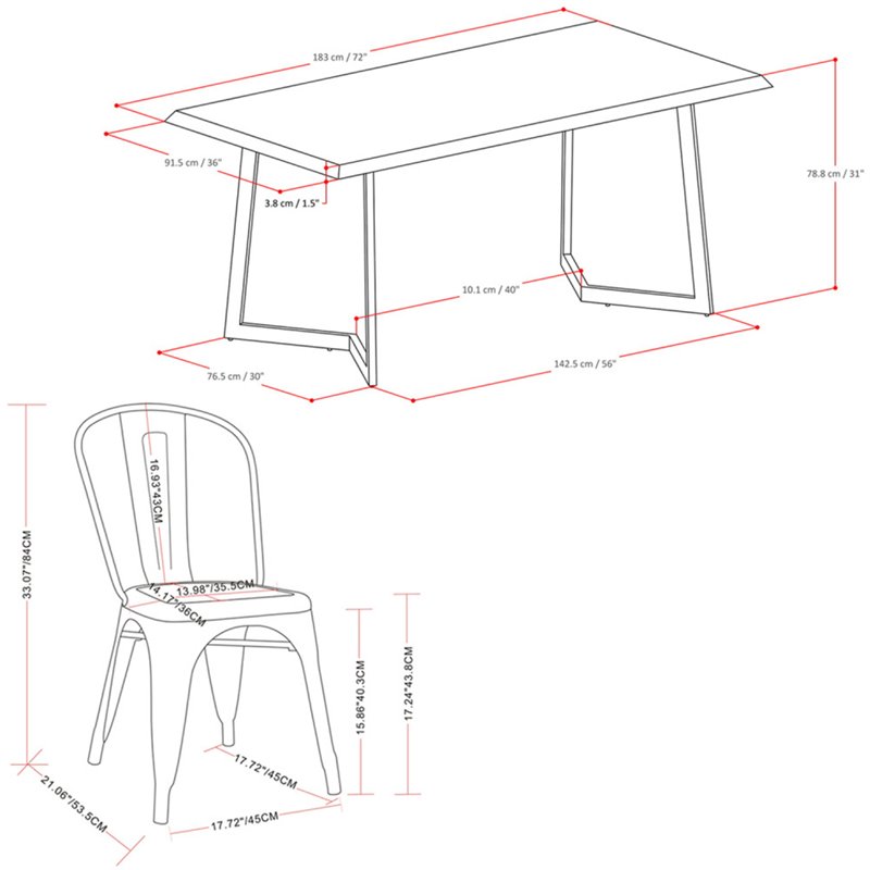 Simpli Home Fletcher V Solid Wood 7 Piece Watkins Dining Set in Black