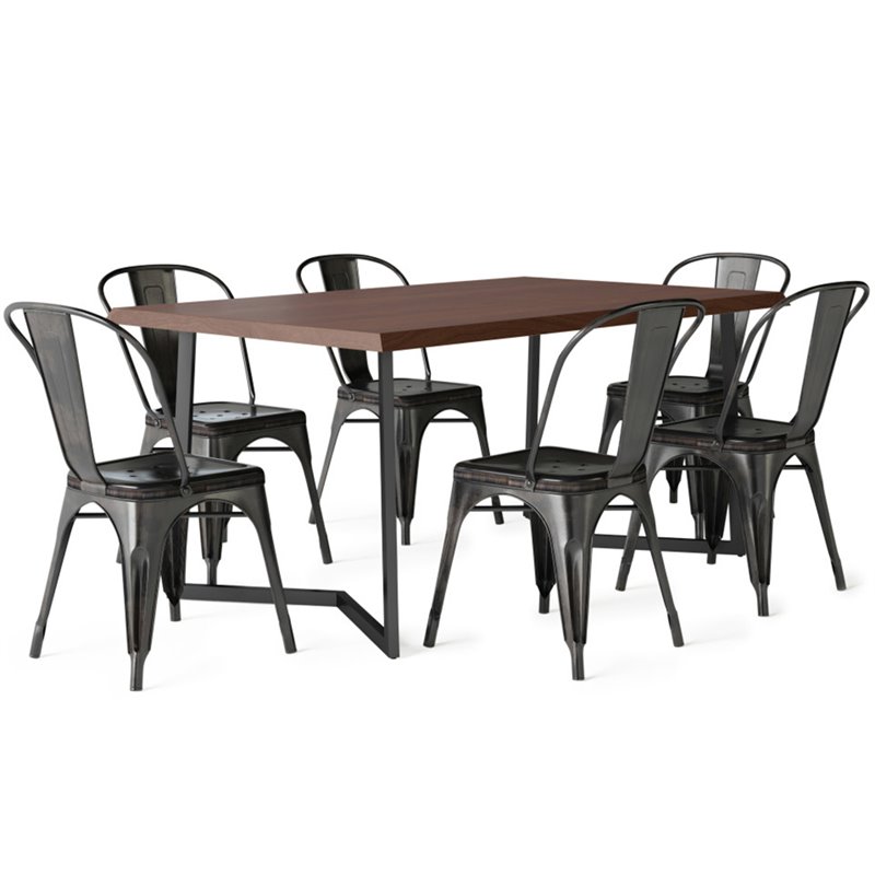Simpli Home Fletcher V Solid Wood 7 Piece Watkins Dining Set in Black