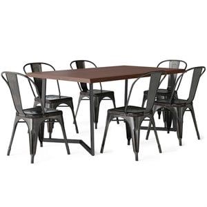 Simpli Home Fletcher V Solid Wood 7 Piece Watkins Dining Set in Black