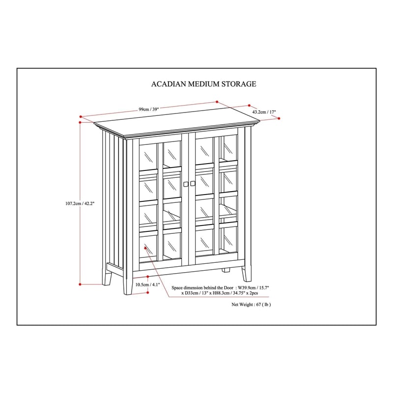 Acadian 39 inch Wide Solid Wood Transitional Storage Cabinet in Distressed Gray