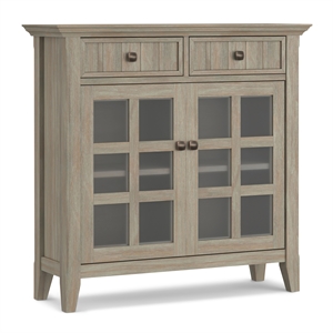 simpli home acadian 2 door rustic solid wood entryway curio cabinet