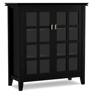 Simpli Home Artisan Solid Wood 38 &quot Transitional Medium Storage Cabinet in Black
