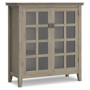 simpli home artisan 2 door contemporary solid wood curio cabinet