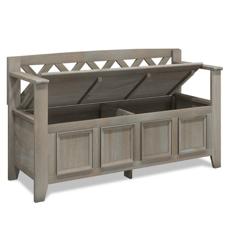 Simpli Home Amherst Solid Wood Entryway Storage Bench In Gray Axcamh13 Gr