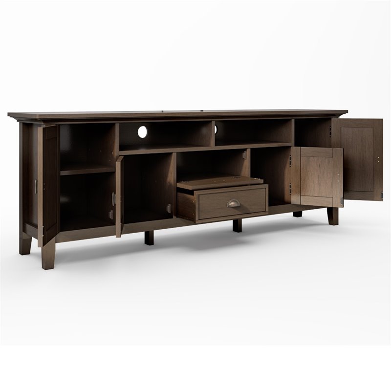 Simpli Home Redmond Wood 72" Transitional TV Media Stand in Brown For TVs up to 80