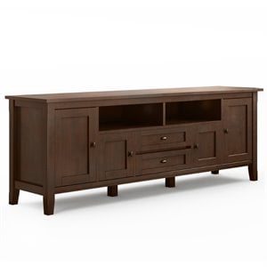 Simpli Home Warm Shaker Wood 72&quot Transitional TV Media Stand in Russet Brown For TVs up to 80&quot