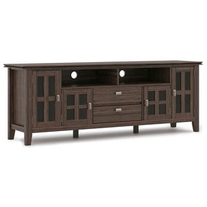 Simpli Home Artisan Wood 72&quot Transitional TV Media Stand in Farmhouse Brown For TVs up to 80&quot