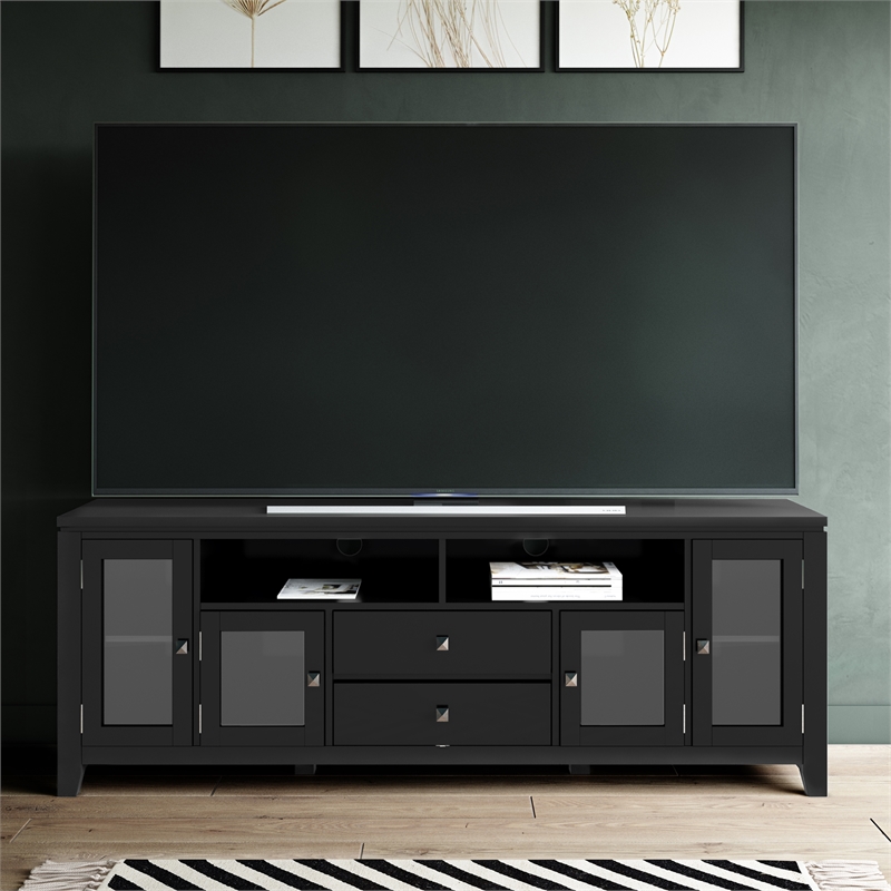 Simpli Home Cosmopolitan 72" Solid Wood TV Media Stand in Black Cymax