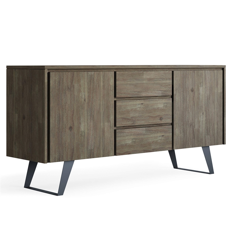 Simpli Home Lowry Solid Acacia Wood Sideboard Buffet in Gray