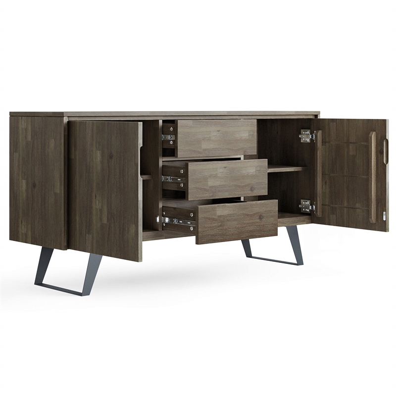 Simpli Home Lowry Solid Acacia Wood Sideboard Buffet in Gray