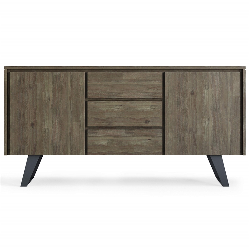 Simpli Home Lowry Solid Acacia Wood Sideboard Buffet in Gray