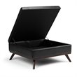 Simpli Home Owen Faux Air Leather Square Coffee Table Ottoman in Black