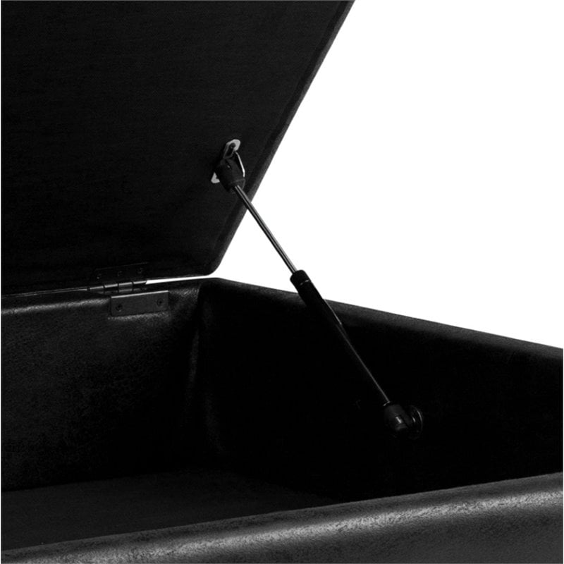 Simpli Home Owen Faux Air Leather Square Coffee Table Ottoman in Black