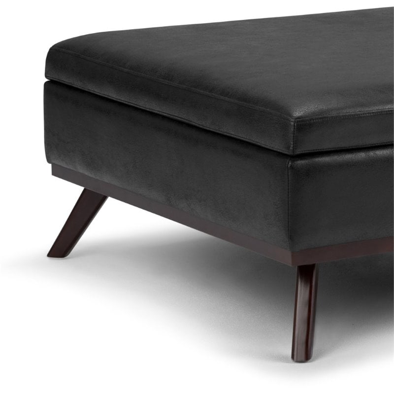 Simpli Home Owen Faux Air Leather Square Coffee Table Ottoman In Black Axcot267m Dbl