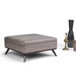 Simpli Home Owen Faux Air Leather Square Coffee Table Ottoman in Gray Taupe