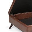 Simpli Home Owen Faux Air Leather Square Coffee Table Ottoman in Saddle Brown