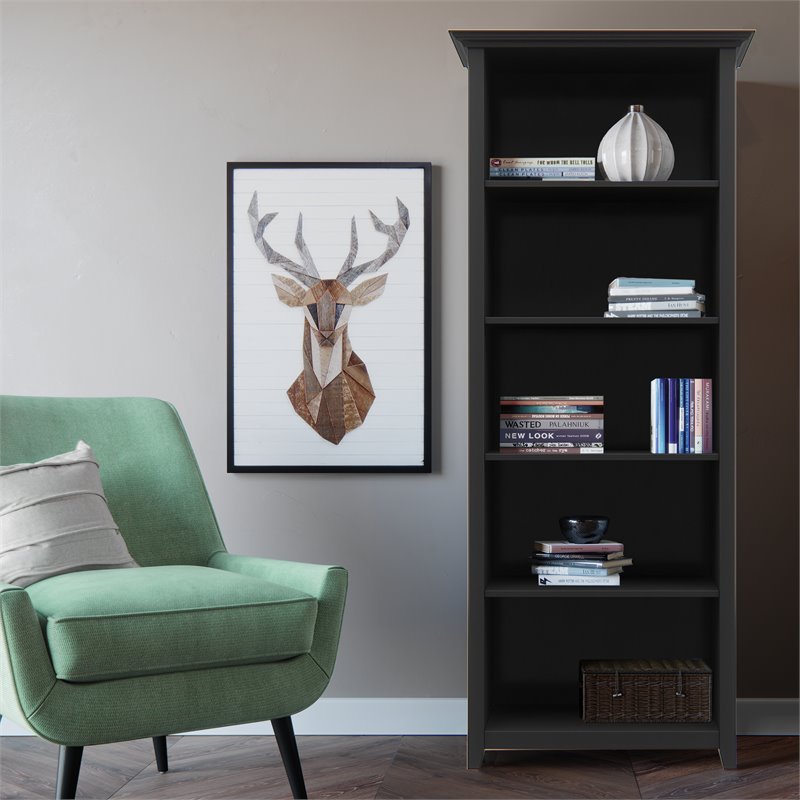 Simpli Home Amherst 5-Shelf Solid Wood Bookcase in Russet Brown