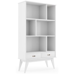 Simpli Home Draper Solid Hardood 64 &quot x 35 &quot Mid-Century Modern Bookcase and Storage Unit in White