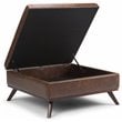 Simpli Home Owen Faux Air Leather Square Coffee Table Ottoman in Chestnut Brown