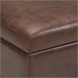 Simpli Home Owen Faux Air Leather Square Coffee Table Ottoman in Chestnut Brown