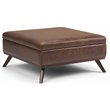 Simpli Home Owen Faux Air Leather Square Coffee Table Ottoman in Chestnut Brown