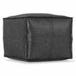 Simpli Home Brody Boho Square Pouf in Distressed Black Faux Leather