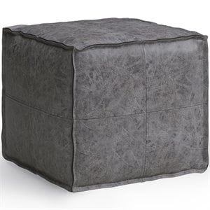 simpli home brody transitional faux leather square pouf